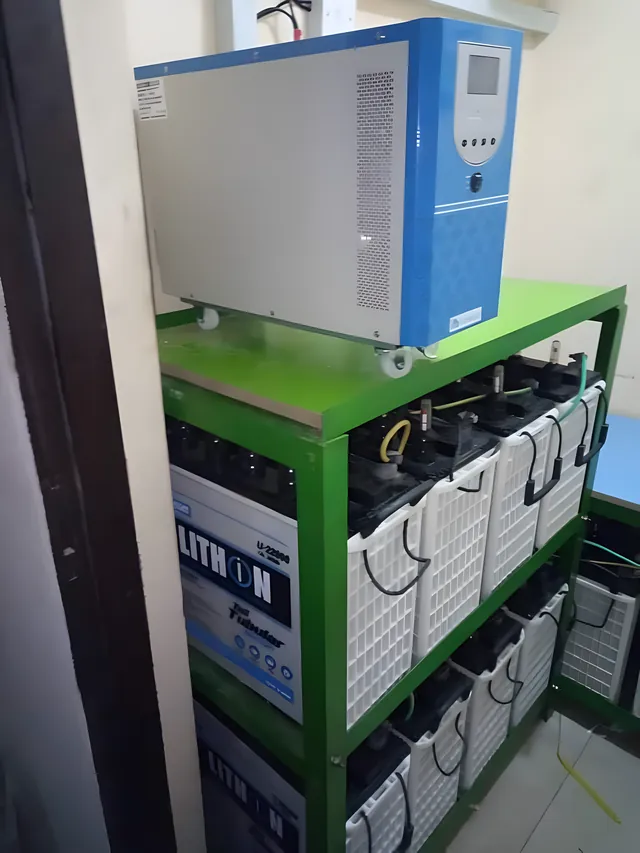 Inverter over a green battery rack