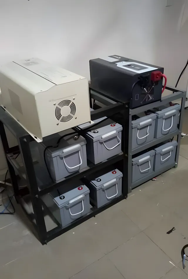 Two inverters on a steel rack